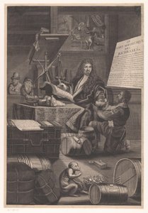 Goldwäger mit Diener und Warnungen vor den Gefahren des Reichtums von Pierre Landry (attributed to)