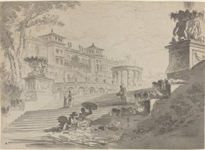 Fantasie über die Villa Medici mit Brunnen von Pierre Lelu