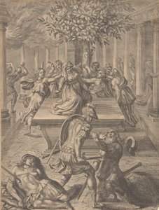 Die Plünderung von Troja - Pyrrhus tötet Priamos, vor 1654 von Pierre Lombart