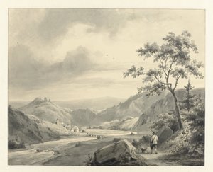 Hügellandschaft mit Jäger und Hund auf dem Weg von Pierre Louis Dubourcq