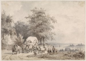 Landschaft mit Heuwagen