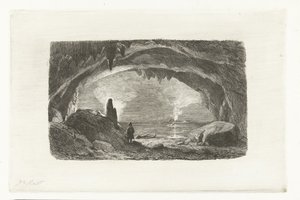 Mann mit Ruderboot in den Höhlen von Han von Pierre Louis Dubourcq