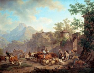 Abfahrt der Herden in die Berge (Beginn der Transhumanz) von Pierre Louis de La Rive