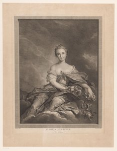 Flora auf Wolken mit Blumen in der Hand von Pierre Maloeuvre
