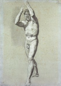 Studie eines Mannes, mit beiden Armen über dem Kopf erhoben, leicht nach links gedreht von Pierre Paul Prudhon