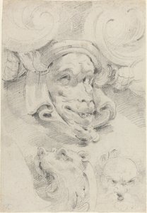 Ornamentale Skizzen mit grotesken Masken von Pierre Puget