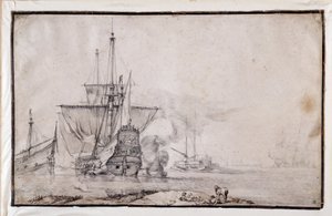 Schiff feuert die Kanone ab