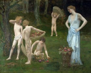 Kinder in einem Obstgarten