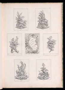 Ornamentdesign mit zwei toten Vögeln auf Acanthuszweig, aus Livre de Legumes von Pierre Quentin Chedel