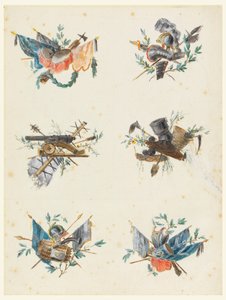Sechs Trophäen aus militärischen Attributen