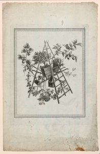 Trophäe mit Gartenwerkzeugen, Platte 2 aus "Suite de différentes Attributs, Trophées, et Groupes de fleurs," Suite II