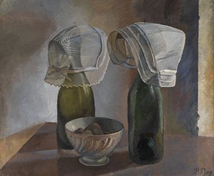 Stillleben mit Flaschen und bretonischen Hauben, ca. 1924