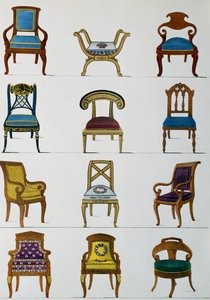 Sessel, Stühle und Fußschemel, Illustration aus Collection de meubles et objects de gout
