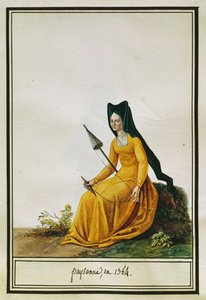Französische Bäuerin beim Spinnen von Pierre de La Mesangere