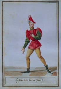 Männliche Modeplatte, die das Kostüm der Zeit von Karl VII. darstellt