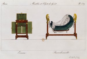 Paravent und Wiege, Tafel 589, Illustration aus Collection de meubles et objects de gout