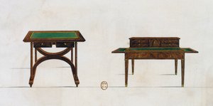 Schreibtisch und Schreibpult, Platte 436, Illustration aus Collection de meubles et objects de gout von Pierre de La Mesangere