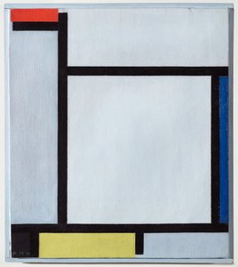 Komposition mit Rot, Blau, Schwarz, Gelb und Grau