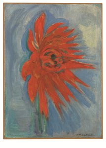 Rote Chrysantheme auf blauem Hintergrund, um 1909-10