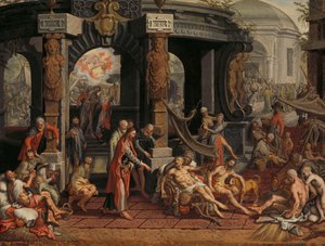 Die Heilung des Gelähmten, Teich von Bethesda von Pieter Aertsen