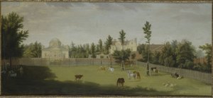 Blick auf die neue Villa, das alte Haus und die Stallungen von der anderen Seite der Burlington Lane, Chiswick Villa von Pieter Andreas Rysbrack