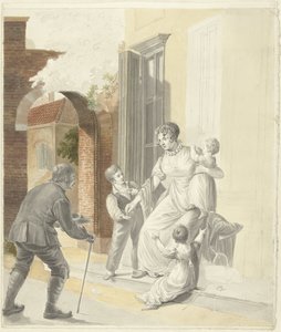 Bettler erhält ein Almosen von einer Dame von Pieter Bartholomeusz. Barbiers