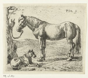 Pferd und Hund auf einer Weide Pferde (Serientitel) von Pieter Bodding van Laer
