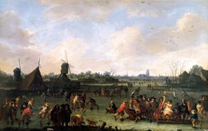 Schlittschuhläufer. Gemälde von Pieter Bout (1658-1702)