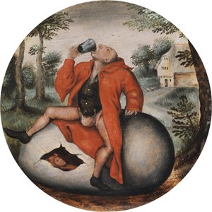 Der Betrunkene auf einem Ei von Pieter Brueghel the Younger