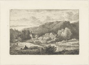 Hügellandschaft mit Kirche und Häusern von Pieter Casper Christ