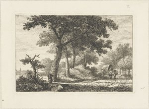 Landschaft mit Planwagen
