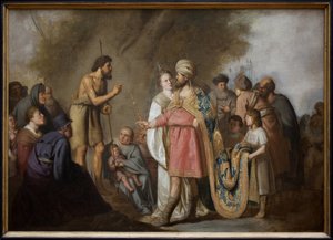 Johannes der Täufer predigt vor Herodes. Gemälde von Pieter Fransz von Grebber (1600-1652).