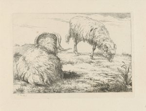 Zwei Widder auf der Weide von Pieter Gerardus van Os