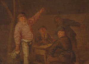 Bauern trinken in einer Scheune von Pieter Hermansz. Verelst