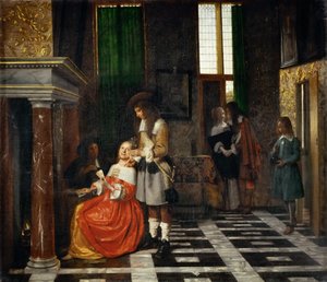 Kartenspieler in einem opulenten Innenraum von Pieter Hooch de