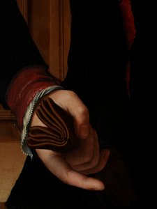 Detail des Porträts von Jan van Eyewerve von Pieter Jansz. Pourbus