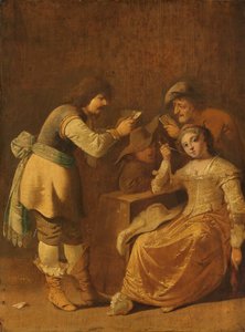 Kartenspieler mit rauchender Frau von Pieter Jansz Quast
