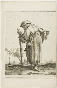 Marschierende Bettlerin mit einem Korb, aus T is al verwart-gaern von Pieter Jansz. Quast