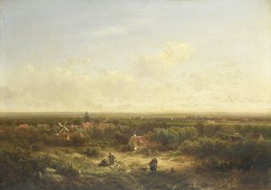 Fernsicht mit einem Dorf von Pieter Lodewijk Francisco Kluyver