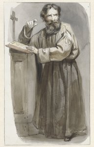 Stehender Geistlicher bei einem Katheder mit Kruzifix und Bibel von Pieter Marinus van de Laar (attributed to)