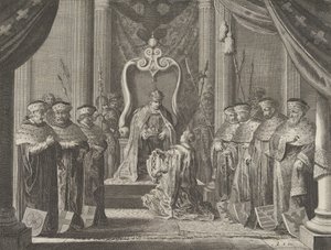 Tafel 8: Kaiser Maximilian II. verleiht dem Wappen von Amsterdam eine Krone, aus Cas..., 1638 von Pieter Nolpe