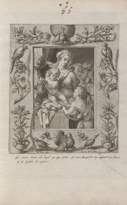 Heilige Familie mit dem jungen Johannes dem Täufer, in einem aufwendigen Rahmen von Pieter Perret