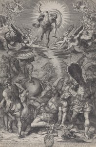 Die Bekehrung des Saulus, der auf dem Boden liegt, umgeben von Pferden und Soldaten, als Christus, 1583