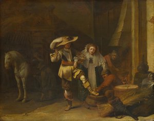 Ein Mann und eine Frau in einem Stallhof, 1630er Jahre von Pieter Quast