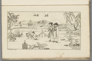 Landschaft mit Zuschauern bei einem Hahnenkampf (Serie) von Pieter Schenk (II)