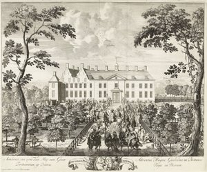 Ankunft von Wilhelm III. im Jagdschloss Hof te Dieren, 1691 von Pieter Schenk