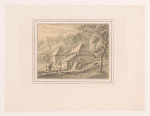 Landschaft mit Wassermühle und Scheune von Pieter de Goeje