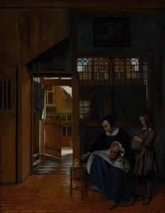 Eine Frau bereitet Brot und Butter für einen Jungen vor, ca. 1660-3 von Pieter de Hooch