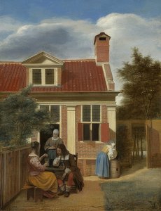 Gesellschaft im Hof hinter einem Haus von Pieter de Hooch