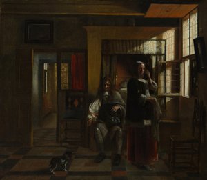 Innenraum mit einem jungen Paar, wahrscheinlich ca. 1662-65 von Pieter de Hooch